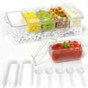ARSTPEOE Condiment Tray, Chilled Condiment Server for Home, Party, Celebration, Bar Garnish Holder on Ice, Bar Accessories Fruit and Salad with Removable Trays and Lids (5 Spoons & 2 Tongs)