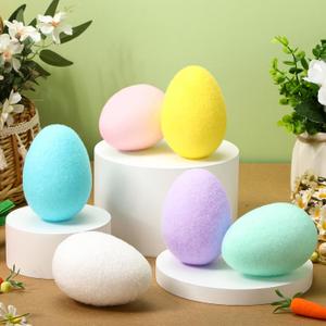 Wonderjune 6 Pcs Large Easter Eggs 4" Foam Flocked Eggs for Easter Centerpieces for Spring Home Office Table Decor, Party Supplies Gifts for Friends (Soft Color)