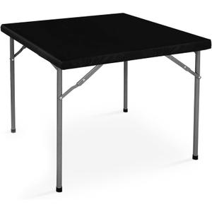 LUSHVIDA Vinyl Card Tablecloth with Flannel Backing 36x36 inch - Waterproof Plastic Picnic Table Cover for Square Folding Table Cloth with Elastic Corners, Black