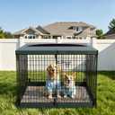 Dog Playpen with Top Cover and Bottom Pad - Foldable Metal Puppy Play Pen, 25"L x 2"W x 37"H Style 36"H 8Panels, Pattern Name: Playpen+Square Bottom Pad+Top Cover
