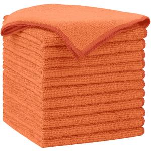 AIDEA Microfiber Cleaning Cloth-12PK, Soft Microfiber Towels for Cars, Absorbent Cleaning Rags, Lint-Free Streak-Free Wash Cloths for House, Kitchen, Window(12in.x12in), Orange