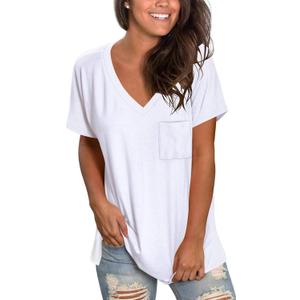 TODOLOR Womens T Shirts Short Sleeve V Neck Loose Casual Summer Tees Basic Tunic Tops with Pocket S-2XL
