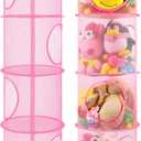 2Pcs Stuffed Animal Storage Foldable Stuffed Animal Net or Hammock Organizer, 4 Compartments Hanging Mesh Toy Storage Hammock for Kid Room Toys, Gloves, Hats, Socks（Pink）