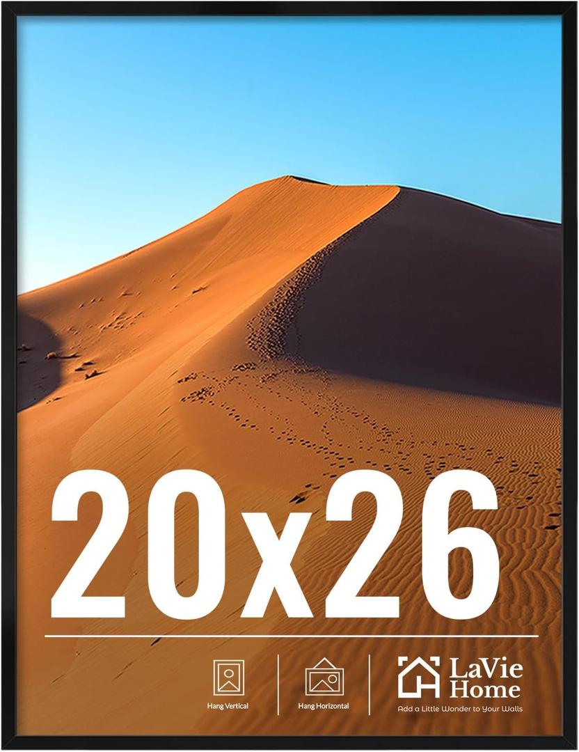 20x26 Picture Frame for Wall Display, 20x26 Black Picture Frame with HD Plexiglas, 20 x 26 Poster Frame 1 Pack, Display Frame for Vertical or Horizontal, Classic Collection