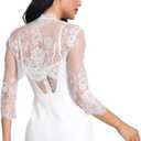 Unicra Wedding Bride Lace Shrugs for Women 3/4 Sleeves Lace Bolero Jackets for Evening Dresses Bolero Shrugs Top for Dresses (White)