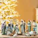 Glitzhome 12Pcs Nativity Figurines Sets for Christmas Indoor, Deluxe Blue Resin Christian Nativity Set Xmas Nativity Scene Tabletop Ornaments Miniatures Statue Nativity Figures Collectible 10" x 26"