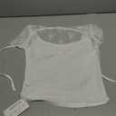 CSDAJIO Women's Cutout Keyhole Front Cropped Tee Lace Short Sleeve Sexy Top Ruched See Through Fitted T Shirt White Medium