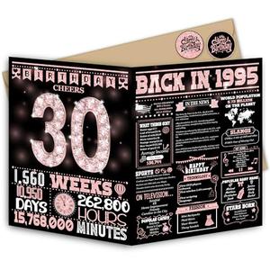 Blazeon 30th Birthday Card for Women Her, 30th Pink Diamond Birthday Card Gifts for Girls, Happy 30 Year Old Birthday Decorations, Double-Sided, Pack 3