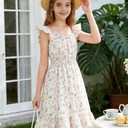 Girls Summer Floral Dresses A Line Halter and Ruffle Hem High Waist Spring Midi Dress Girls Pink Floral Dresses Size 11 Teen Girl Clothes