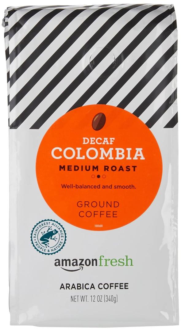 Amazon Fresh Decaf Colombia Ground Coffee, Medium Roast, 12 Ounce (EXP 09/23/26)