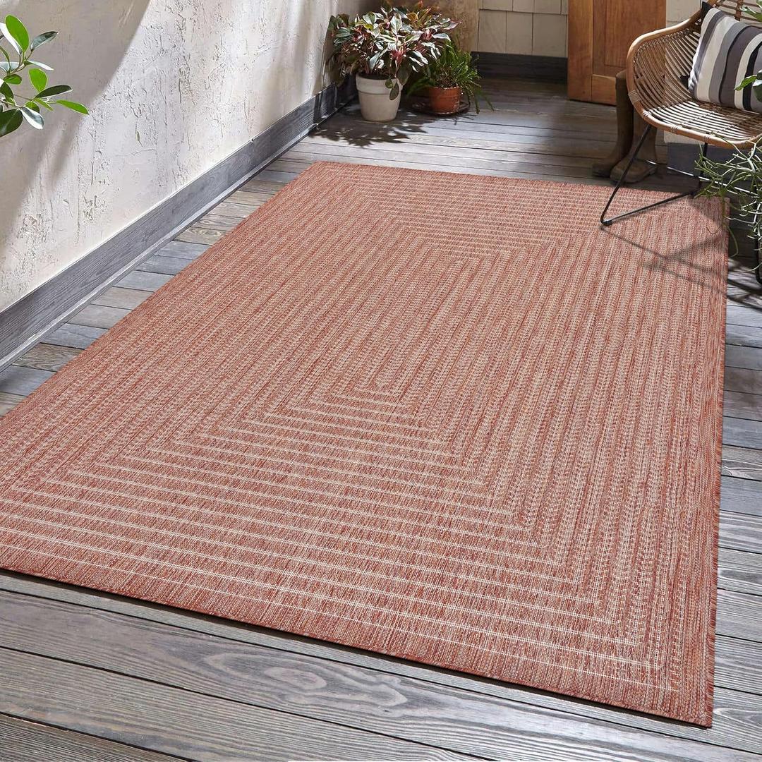 Adiva Rugs Outdoor Indoor Area Rug, Weather Resistant, Easy to Clean, Stain Resistant Floor Mat for Dining Room, Backyard, Deck, Patio (Copper Weiss, 5' x 7')