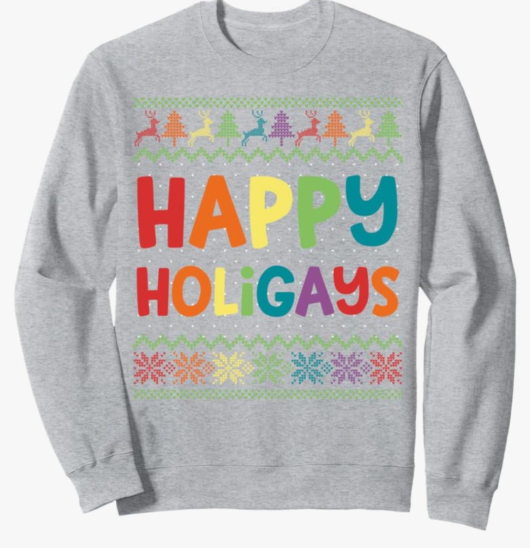 Gay Christmas Funny LGBT Happy Holigays Rainbow Party Gift Sweatshirt Size S