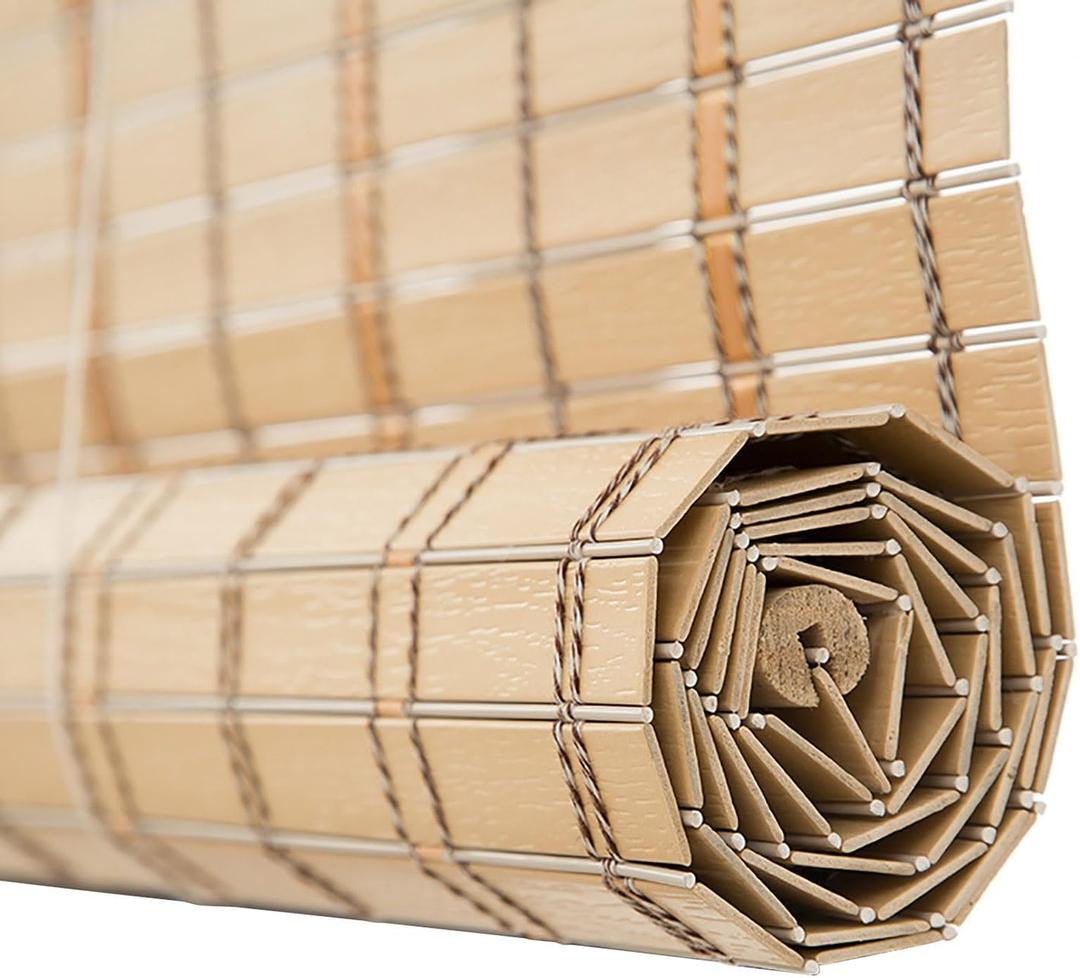 Bamboo Roller Shades for Windows PVC Roll up Blinds Outdoor Faux Custom Bamboo Blinds Weatherproof/Anti-UV/Privacy Light Filtering Roller Shades for Patio Porch 20-59" Wide