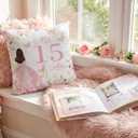 Kathfly Cojines para 15 Años De Quinceañera Decoration 16 x 16 Inche Pink Quinceañera Pillow Gifts Mis Xv Años Throw Pillow Sweet for Daughter Sister Friend 15th Birthday Gifts