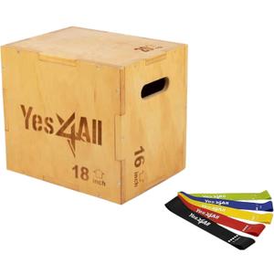 Yes4All 3-in-1 Wooden Plyo Box with Resistance Loop Bands- Plyometric Jump Box for Home Gym and Outdoor Workouts, 450 lbs Box Jump,20" x 18" x 16"