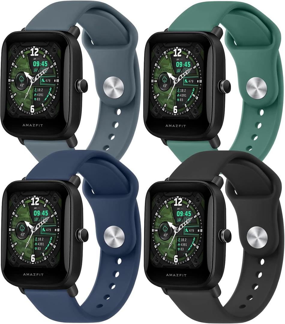 4 PACK Bands for Amazfit GTS 4 / GTS 4 Mini / GTS 3 / GTS / GTS2 / GTS 2e / GTS 2 mini Band Women Men, 20mm Quick Release Soft Silicone Sport Replacement Watch Strap for Amazfit Bip 3 Pro / Bip 3 / Bip U Pro / Bip / Bip Lite / Bip S / Bip S lite / Bip U