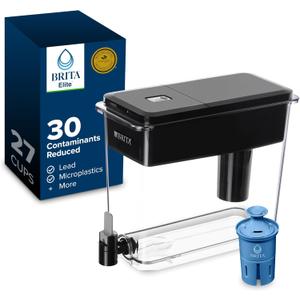 Brita Extra-Large 27-Cup Elite Water Filter Dispenser, WQA NSF/ANSI Certified, Reduces 99% of Lead, Microplastics, & 30 Contaminants, Removes Chlorine Taste & Odor, Black