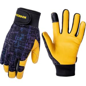 Kids Genuine Leather Work Gloves, Safety Gloves, Touch Screen, Reflective, Breathable Design, for Children Age 2-12 (Large (10-12 Years Old), Black)