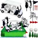 2026 New Golf Cake Decorations Double-row Golf Cart Cake Toppers Heading for The White Cake Topper for Golfers with Cart Flag White Ball for Theme Party Supplies