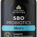 Ancient Nutrition Probiotics for Men, SBO Probiotics Men's 60 Ct, for Gut Health, Digestive and Immune Support, Boosts Muscle Mass and Fat Metabolism, 25 Billion CFUs* Per Serving