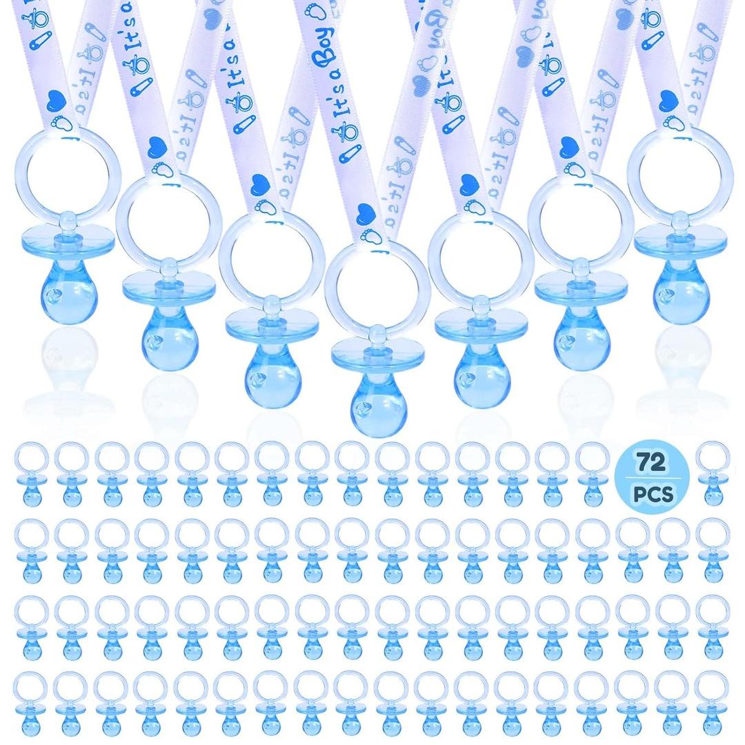 72 Cute Pacifier Necklaces for Boys & Girls - Acrylic Pacifier Necklace Set for Baby Shower Favors, Gender Reveal Party, Table Scatter or Necklace Game (Blue)