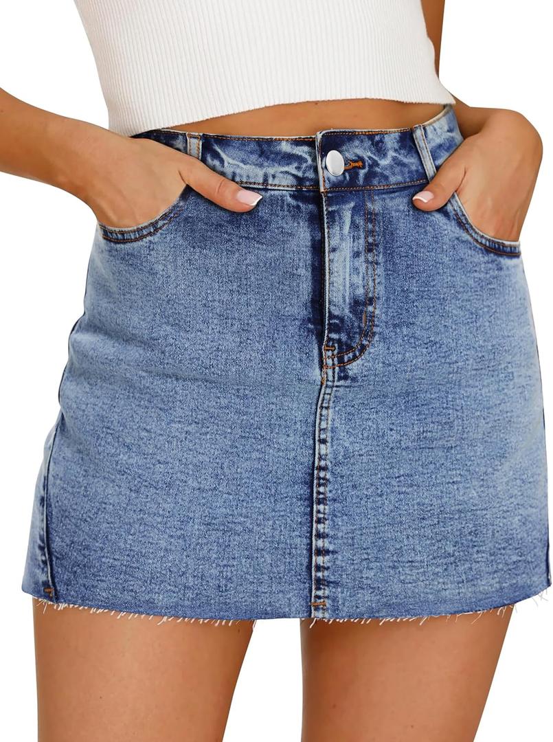 Denim Skort for Women Denim Mini Skirt Casual High Waist Stretch Jean Skirt with Pockets (S)