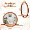 Vercraft 20 Inch Round Wall Mirror with Shelf Solid Wood Frame Rustic Circle Mirror Handcrafted for Entryway Bathroom or Living Room Decorative (Brown)