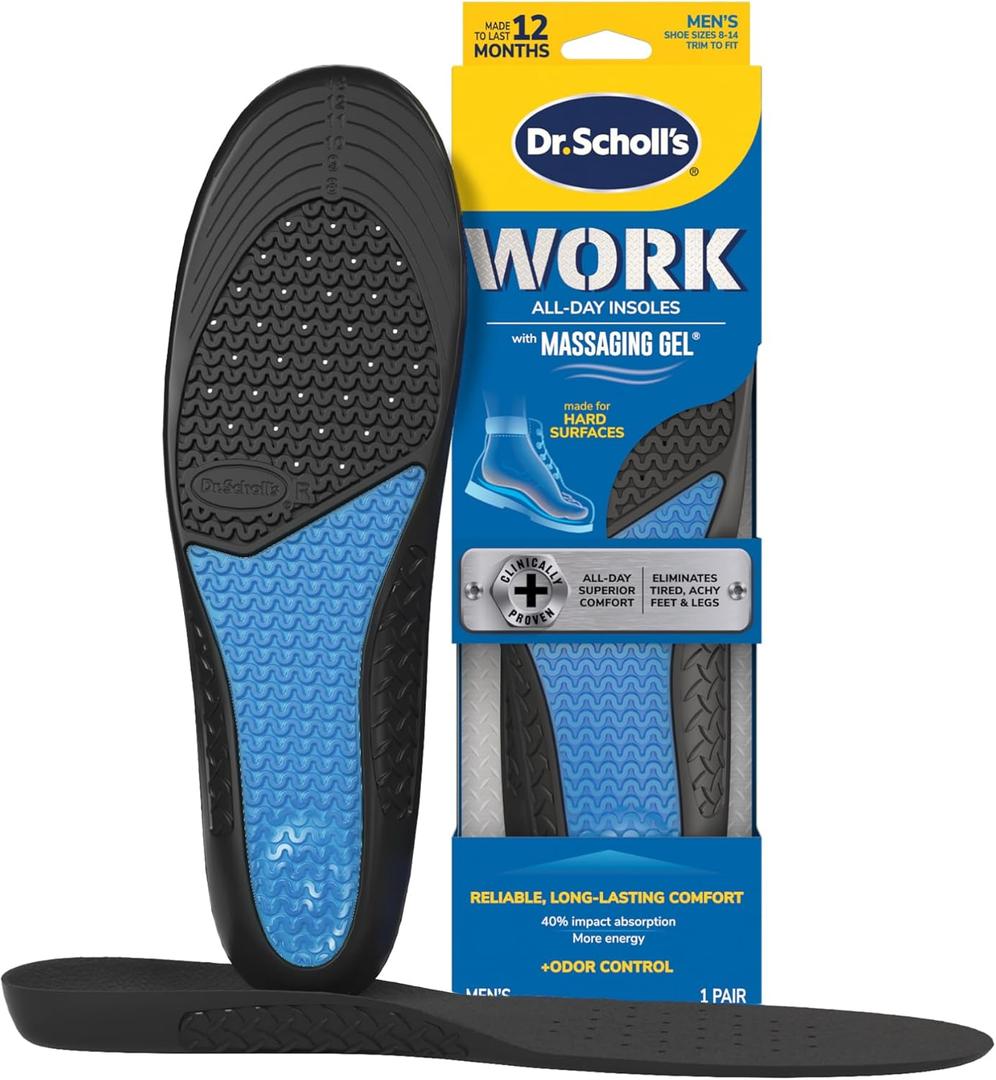 Dr. Scholl's Work All-Day Superior Comfort Insoles (with) Massaging Gel, Men, 1 Pair, Trim to Fit, Shoe Insert