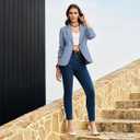 ELLEVEN Women's Blazer Business Casual Lightweight Suit - Long Sleeve Slim Fit Work Office Jacket with Pockets (Blue, S)