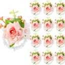 Sherr Set of 12 Rose Wrist Corsages for Wedding Corsage Flower Wristlet Floral Wedding Wrist Bridal Rose Leaf Hand Flowers for Bride Bridesmaid Prom Engagement Festival(Pink)
