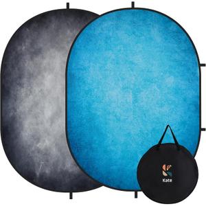 Kate 5x6.5ft Collapsible Backdorp Pop Up Backdorps,Double Sided Blue Screen and Gray Screen, 2 in 1 Collapsible and Reversible Background for Photography, YouTube Videos,and Live Streaming