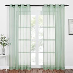 NICETOWN Sheer Window Curtains for Farmhouse, Ring Top Voile Textured Window Treatment Vertical Panels for Study Room/Bedroom/Living Room, Sage Green, W54 x L84, 2 Panels