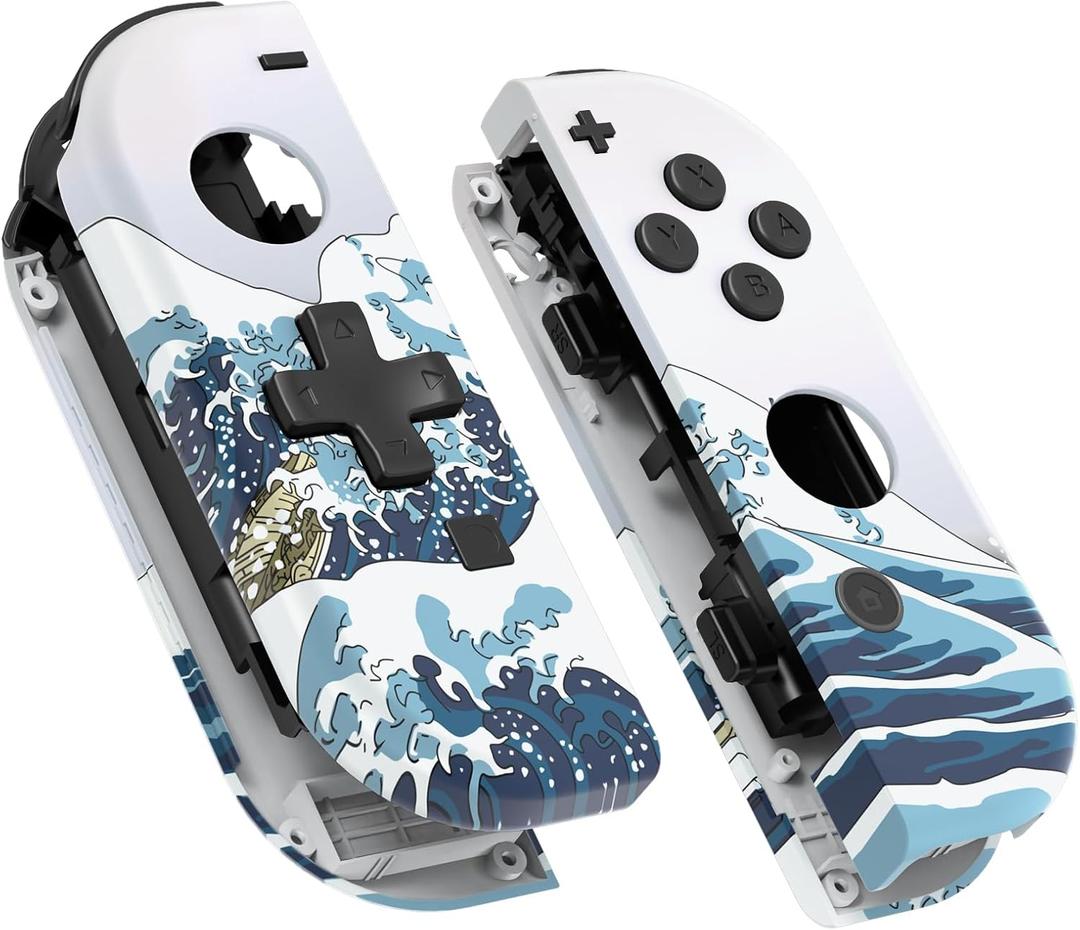 eXtremeRate The Great Wave Soft Touch Joycon Handheld Controller Housing (D-Pad Version) w/Full Buttons, Replacement Shell Case for Nintendo Switch & Switch OLED Joy-Con  Console Shell NOT Included