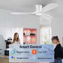 52”Smart Low Profile Ceiling Fans with Lights Remote, Quiet DC Motor, Outdoor Indoor Flush Mount Ceiling Fan, Control with WIFI Alexa App, Dimmable, 6-speed,3 White Wood blades, for Modern Bedroom Patio