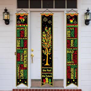 Wiooffen 3 PCS Black History Month Banners Bulletin Board MLK Day Decorations African American Front Door Porch Sign Black History Month Hanging Banner Juneteenth Wall Decor for Indoor Outdoor