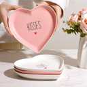 Heart Plates Valentines Day Decor: 4pcs Pink White Heart Shaped Ceramic Dessert Plates Porcelain Galentines Day Plates, Romantic Valentines Day Decorations for the Home Gifts Party Supplies