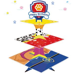 Cartoon Dog Cupcake Stand 3 Tier Cardboard Cake Stand Dessert Tower Holder for Girls Boys Paw Theme Birthday Party Supplies Baby Shower Decorations