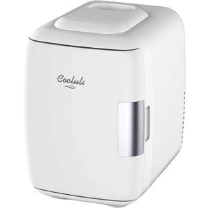 Cooluli Mini Fridge for Bedroom - Car, Office Desk & Dorm Room - Portable 4L/6 Can Electric Plug In Cooler & Warmer for Food, Drinks, Skincare Beauty & Makeup - 12v AC/DC & Exclusive USB Option, White