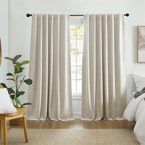Elrene Home Fashions Solace 100% Max-Blackout Energy Efficient Solid Texture Window Curtain Panel with Rod Pocket/Back Tabs for Living Room/Bedroom/Home Office, 52"x84", Linen
