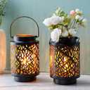 JHY DESIGN Set of 2 LED Battery Operated Table Lamp 8H Cordless Lamp Light with 6-Hours Timer Metal Black Battery Lamp for Patio Garden Indoor Outdoor Party Events(Hollow Branch)
