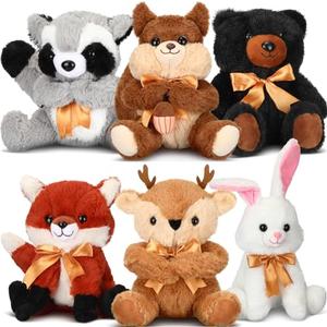 Syhood 6 Pcs Large Woodland Stuffed Animals 11.8 Inch Plush Bear Deer Fox Squirrel Rabbit Raccoon Stuffed Woodland Toys Wild Plush Animal for Birthday Gifts Baby Shower Wedding Party Decor