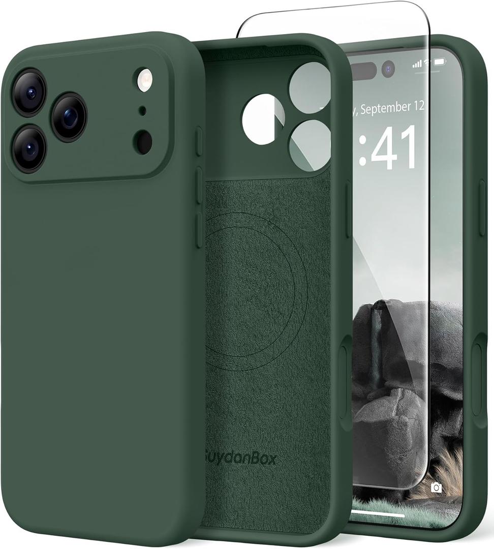 Magnetic for iPhone 17 Pro Case, Compatible with MagSafe, [Full Camera Protection][Screen Protector] Silicone Shockproof Protective Phone Case for iPhone 17 Pro 6.3", Alpine Green