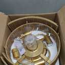 Boho Caged Ceiling Fan with Light Flush Mount, Handwoven Layered Rattan Fandelier with Remote Control & 6-Speed Reversible, Gold Low Profile Chandelier for Bedroom, Living Room, Girls Room, Nursery