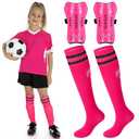 Syhood Soccer Shin Guards and Socks for Toddler Kids Youth, Lightweight Soccer Shin Pads Protective Defender Gear for 3-5, 5-10, 10-15 Years Old Children Teen Boys Girls Sports Game (Large Size, Pink)