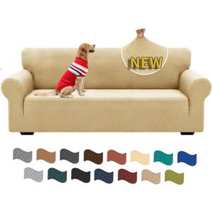 XINEAGE 2025 New 1 Piece Couch Covers for 3 Cushion Couch (79"-91") Stretch Sofa Cover Slipcover Pet Friendly Soft Washable Furniture Protector with Elastic Bottom for Kids,Dog (Sofa, Beige)