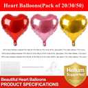 18 Inch Red & Pink & Gold Heart Balloons, 30 Pcs Foil Heart Shaped Balloon Large Foil Valentines Balloons Helium Support for Valentine's Day Wedding Bridal Engagement Party Anniversary Decorations