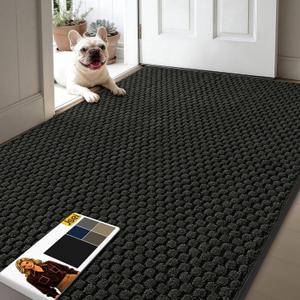 JSEI Door Mat for Entrance, TPR Non-Slip Backing, 36" x 60", Dark Grey | Low profile washable mat for wet shoes and daily dirt; absorbent dirt-trapping surface for front door and entry areas
