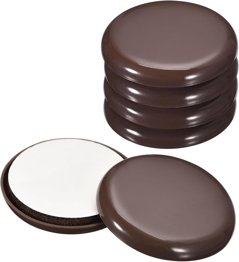 uxcell Furniture Sliders, 8Pcs 2" - Plastic Self-Adhesive Round Sliding Pads, Chair Glides for Carpeted Tile Vinyl Hardwood Floors (Brown)