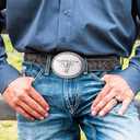 PARTTELY Western Cowboy Belts for Men Women, Western Belt with Bull Buckle, Country Belt Cowboy Leather Belt for Jeans