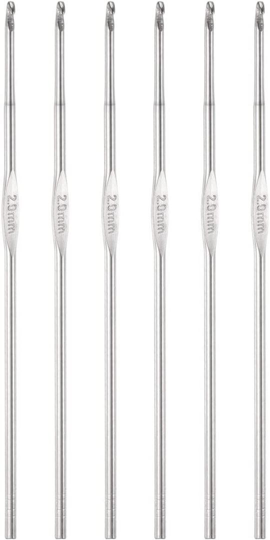 uxcell Stainless Steel Crochet Hook 2mm US Size 4 Knitting Needles for DIY Craft Yarn 6Pcs